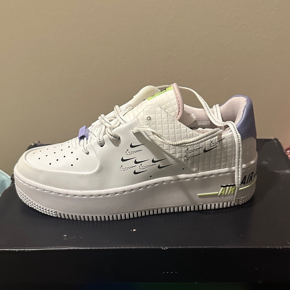 Nike Kids Air Force 1 Shadow White and Gray Sneakers